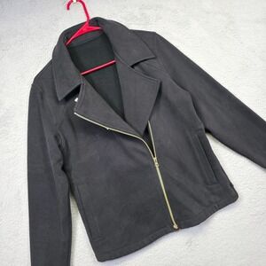 Lululemon Lab Shadow Jacket Womens L Black Asymmetric Zip Up Fleece‎ Moto Biker